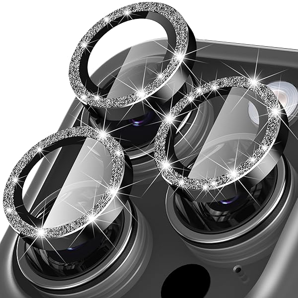 Suoman for iPhone 15 Pro /15 Pro Maxカメラレンズプロテクター、フラッシュパウダーをはめ込んだカメ..