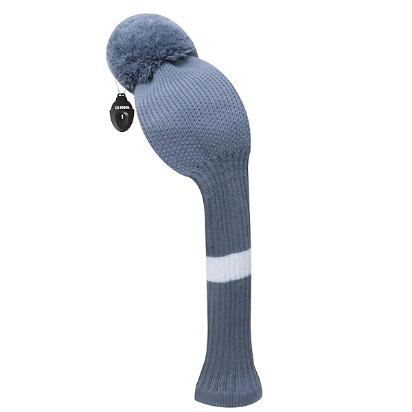 LeFeng ゴルフクラブカバー ニットゴルフヘッドカバー 1個 460ccドライバーフェアウェイウッドとハイブリッド用 かわいいポンポンと番号タグ付き(Grey,for Driver Wood)