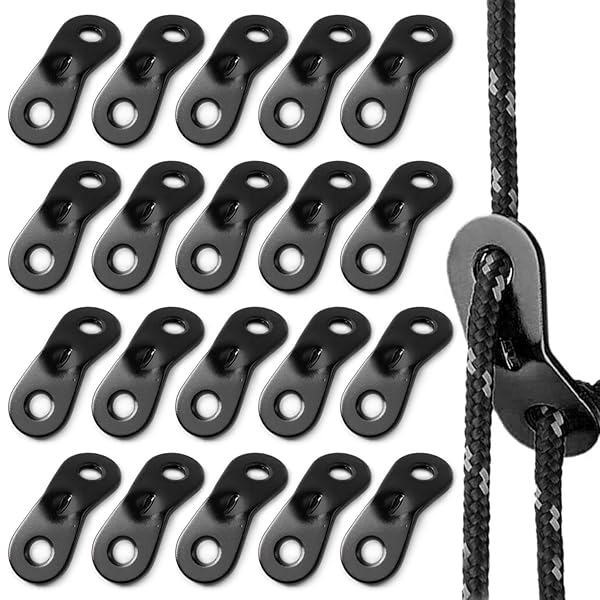 テントロープ 自在金具 ロープ 金具 穴あき 3色 20個セット アウトドアキャンプ用 アルミニウム製 軽量で頑丈 ロープ長さ調整可能 (黒)