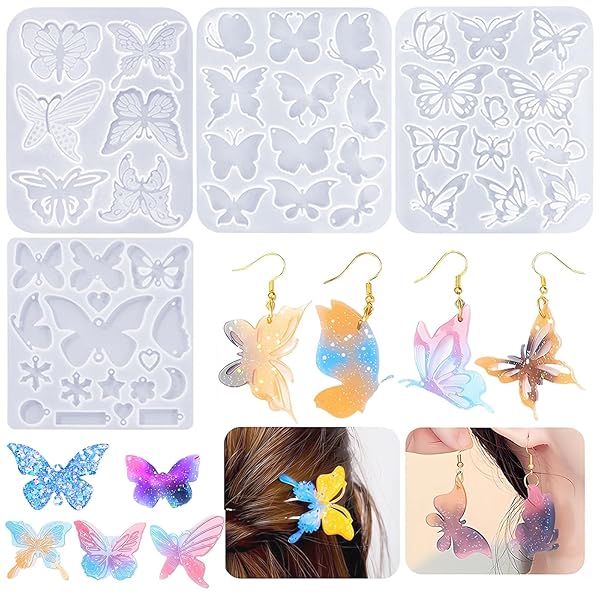 シリコンモールド 4枚セット 蝶型 モールド レジン 型 かわいい DIYの手作り シリコンモールド ペンダ..