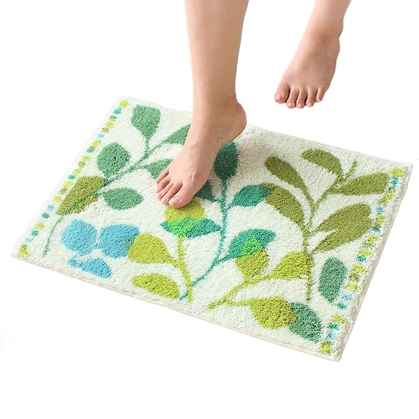 オカ バスマット プレミアム ウィルトン織り 乾度良好 フィーユ 約40×55cm グリーン 吸水 抗菌 防臭