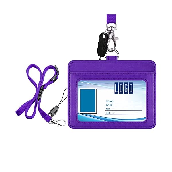 IDカードホルダー 横 Wisdompro PU革 両面 調整可能 ネックストラップ付き 社員証・名札・定期入れ・パ..