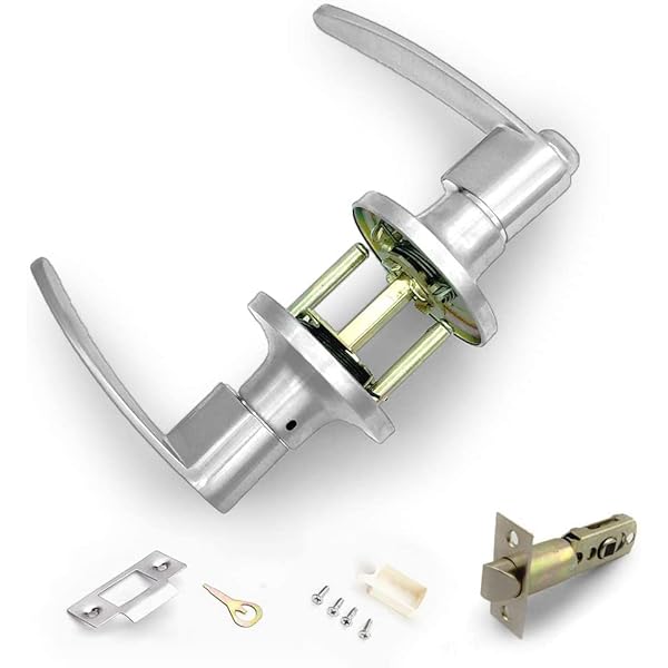 堅塁金物 ドアノブ 鍵無し 室内 トイレ レバーハンドル 銀 1個入 寝室 玄関 浴室に適用 亜鉛合金ハンド..