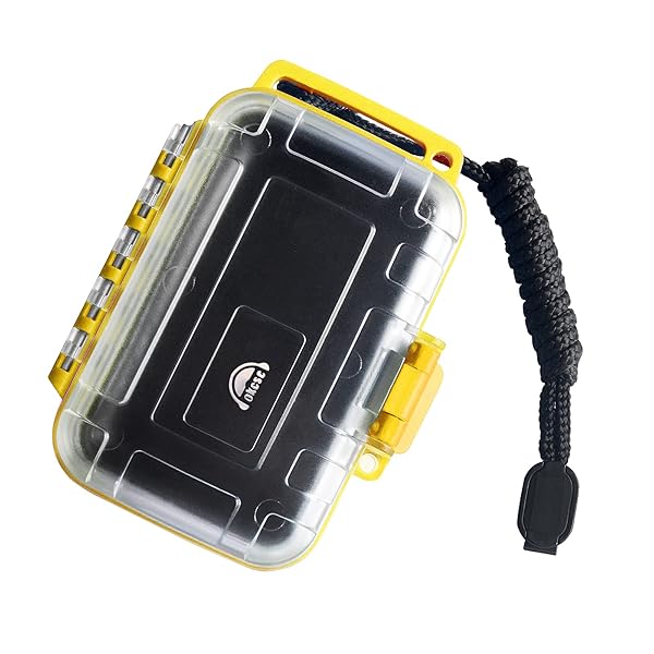 okcsc EZB05 イヤホンケース ハードケース 収納ポーチ 小物 有線イヤホン ケーブル 収納 IP68 防水 防塵 防震 耐衝撃 透明+イエロー