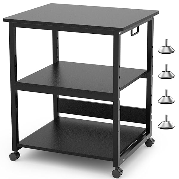 DEWEL プリンタ台 プリンタラック 幅60cm 奥行50cm 高さ70cm 総耐荷重90kg キャスター付き 木製 中棚調..