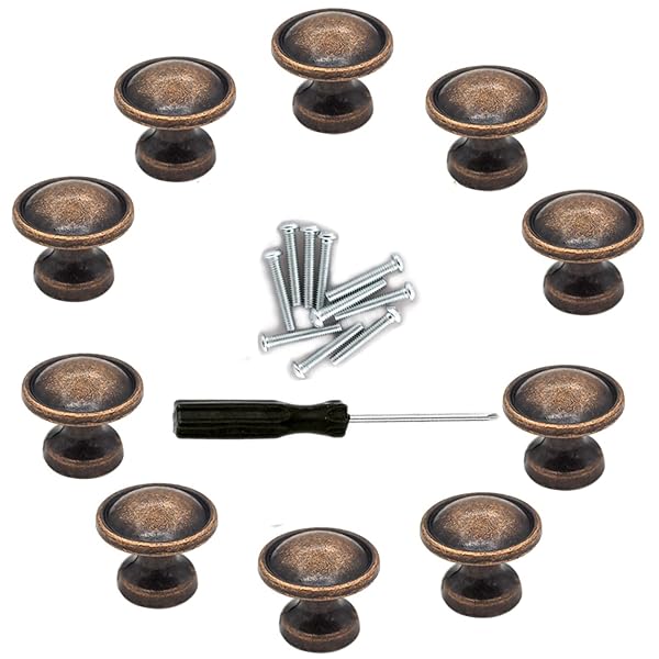 Hymyily 引き出しノブ 取手 アンティーク亜鉛合金ハンドル 10個セット 直径約25mm 高さ21mm ネジ付き ..