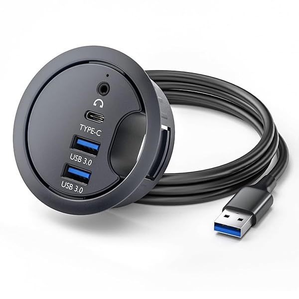 CY USB 3.0 ハブ サウンドカード USB-C 2 ポート USB 60mm デスク グロメット スプリッター ドック ステーション ヘッドフォン マイク オーディオ インターフェイス デスクトップ PC 用