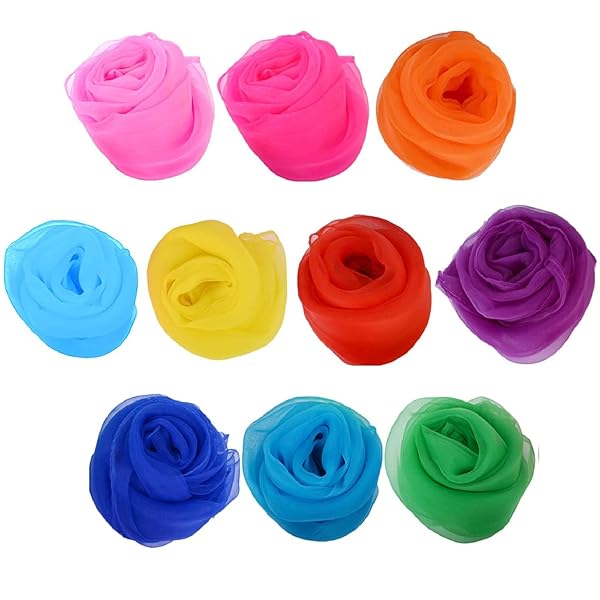 [サムコス] シフォン ジャグリング シルクスカーフ 10色 10枚 幼稚園のパフォーマンス ダンス お遊戯 カラー シフォン 正方形 四角 スカーフ（60*60cm）