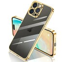 iPhone15 Pro max 用 ケース クリア 透明 アイフォン15Pro max カバー 耐衝撃 TPU 素材 メッキ枠 薄型 軽量 ソフト メッキ加工 人気(ゴールド)(2)
