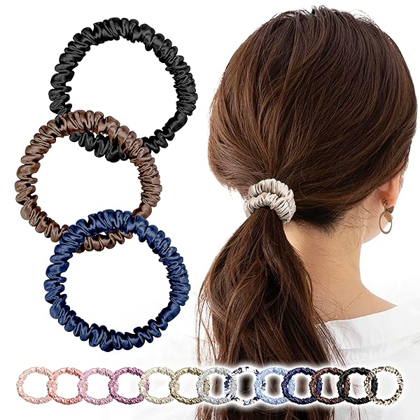 シルク ヘアゴム 【Poco'ce掲載・天然シルク100％・跡がつかない・13カラー展開】 シュシュ シルクヘアゴム 髪ゴム ゴム 跡がつかない 大人 黒 おしゃれ (B03ブラック×ブラウン×ネイビー)