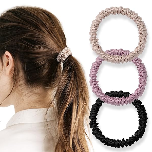 シルク ヘアゴム 3個セット 100%天然シルク 6A級 摩擦軽減 静電気防止 髪に優しい 跡がつかない 髪ゴム 高弾性 シュシュ おしゃれ 大人 女性 IRIYULI (ブラック*ライトゴールド*くすみピンク)