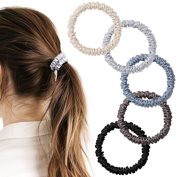 シルク ヘアゴム 5個セット 100%天然シルク 6A級 摩擦軽減 静電気防止 髪に優しい 跡がつかない 髪ゴム 高弾性 シュシュ おしゃれ 大人 女性 IRIYULI (シルバーグレー＊ベージュ＊スモークブルー＊ガンメタ＊ブラック)