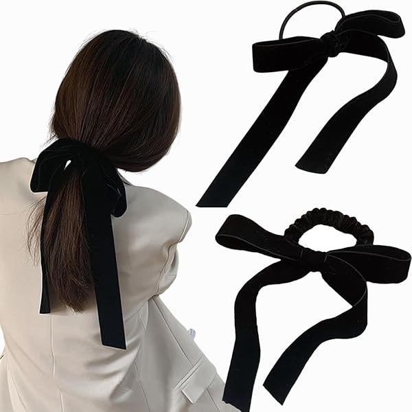 2個セット ベロアリボン,BetterJonnyベロア リボン 黒 ベロア リボン ヘアアクセ ベルベット ロング ヘアゴム ヘアアレンジ バレッタ リボン 蝶々結び 生地 少女 髪飾り