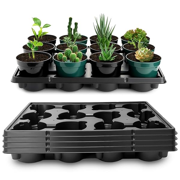 育苗トレー 5個セット、3号鉢対応 12セルトレイ、 園芸用品 苗ポット プランター受け皿、家庭菜園 育苗..