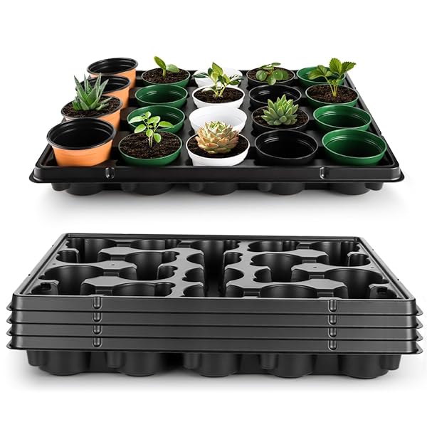 育苗トレー 5個セット、2.5号鉢対応 20セルトレイ、 園芸用品 苗ポット プランター受け皿、家庭菜園 育..