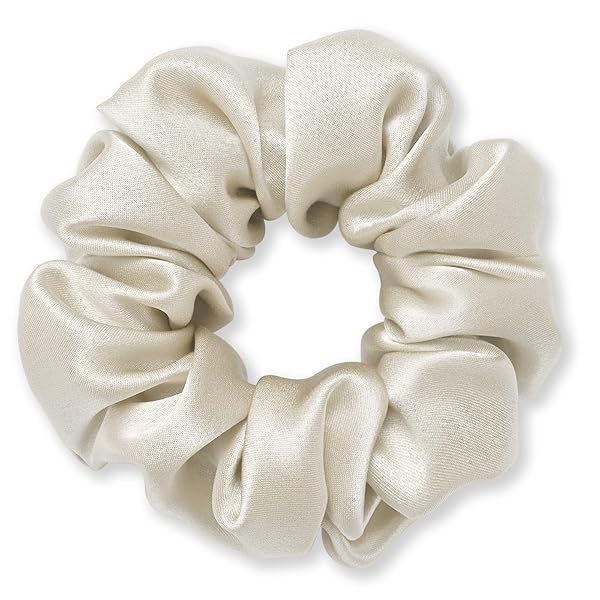 IRIYULI シルク シュシュ 3.5cm 24色 天然シルク100% ヘアゴム 19匁 / 22匁選べる 摩擦軽減 静電気防止 髪に優しい 跡がつかない 髪ゴム 高弾性 おしゃれ 大人 女性 ヘアアクセサリー 母の日ギフト (ベージュ, 22匁)