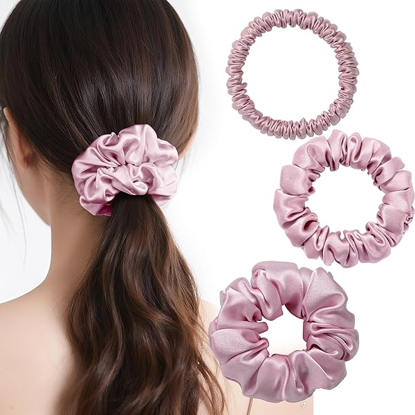 IRIYULI シルク ヘアゴム シュシュ 1+2+3.5cm 3セット 20色 天然シルク 髪ゴム 摩擦軽減 静電気防止 髪に優しい 跡がつかない 髪の毛 ゴム 高弾性 おしゃれ 大人 女性 ヘアアクセサリー ギフト プレゼント (ピンク)