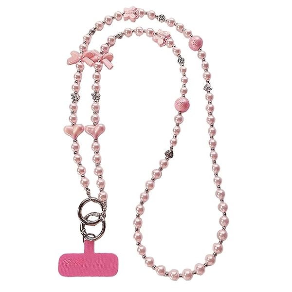 [Lhyxuuk] スマホストラップ 携帯ストラップ 肩掛けストラップ 首掛け 斜め掛け 可愛いビーズ飾りスマホショルダー全機種対応 女性 落下防止iphone対応 おしゃれスマホアクセサリー タグパッチ1枚付き 着脱簡単 紛失/落下防止 (E)