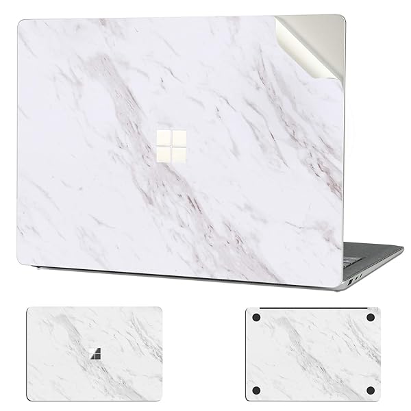 Digi-Tatoo Surface 専用スキンシール カバー ステッカー (Surface Laptop5 / Laptop4 / Laptop3 13.5インチ用) 全身保護、取り外し可能、傷つき防止および残留物フリー [白模様の大理石]