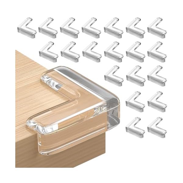 [Fieekty]コーナークッション コーナーガード【20個セット】【保育士が推薦】透明 角 保護 テーブルコーナーカバー テーブル角カバー 超強力テープ 安心の無毒素材採用 5倍弾力の新クッション設計 ベビーコーナーガード コーナー保護材 (L型)