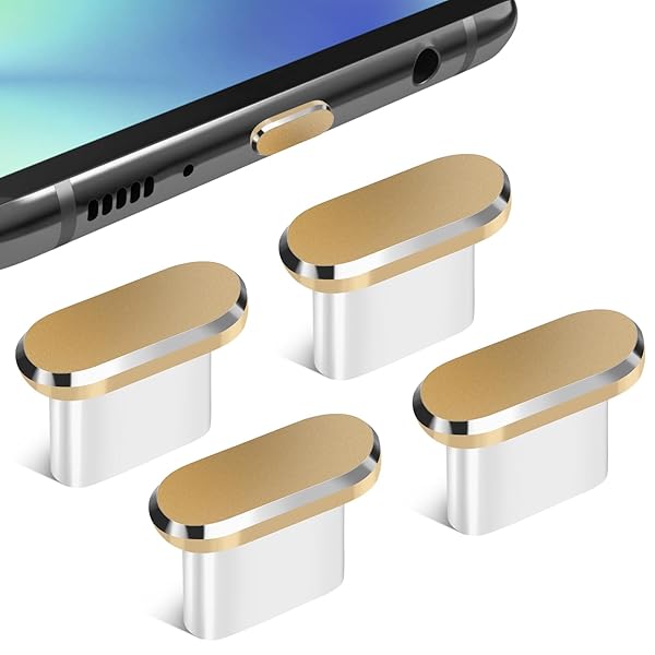 タイプc キャップ Type-C キャップ 4個入り 多色 軽量アルミ製 耐久性 防塵防汚 防砂 防水 携帯充電口カバー すっきり収納 (ゴールド)