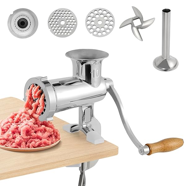 楽天ピオマーケットCGOLDENWALL 手動ミンサー ミンチ機 ひき肉機 肉ひき・腸詰め・粉ひきを一台でOK 5mm/8mm·2枚刃付き 304#ステンレス製·食用級 水洗い 日本語取扱説明書