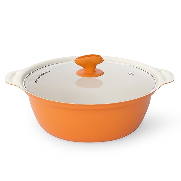 COOKSMARK 鍋IH対応 両手鍋 26cm IH対応オール熱源対応 ガラス鍋蓋付セラミックコーティング 割れない..