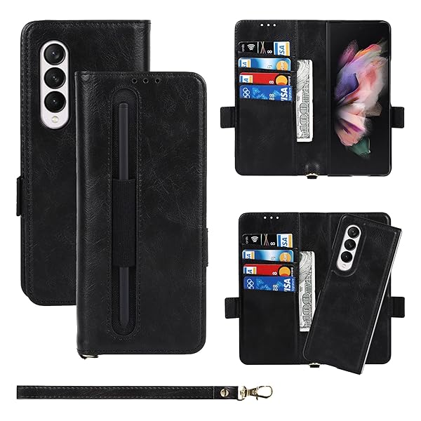 Galaxy Z Fold3 5G SC-55B SCG11 ケース サムスン galaxy z fold3 5g 手帳型 ギャラクシー カバー sc-55b 手帳ケース sog11 case Zouzt ストラップ付き 革レザー 両用 2way 分