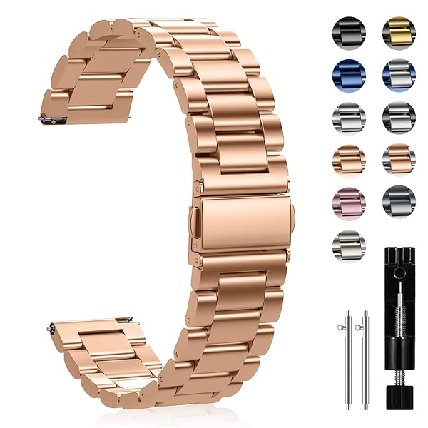 [CeiBand] バンド 18mm 20mm 22mm ステンレス製 時計バンド 交換ベルト 金属ベルト メタルストラップ スマートウォッチバンド クイックリリースベルト バタフライバックル付き 調整工具付 - ローズゴールド