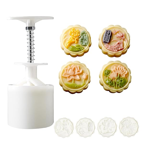 [BEAUTY PLAYER]月餅型 ムーンケーキ型 月餅モールド スタンプ*4枚入り 50g月餅金型プレス 手動圧力月..