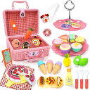 VBACALA おままごと おままごとセット 43PCS ピクニック キャンプおもちゃ 2層ケーキスタンド アイスクリーム 果物 デザート パン アフタヌーンティー ごっこ遊び 屋内遊び キッチンおもちゃ クリスマス プレゼント ハンドバッグ付き