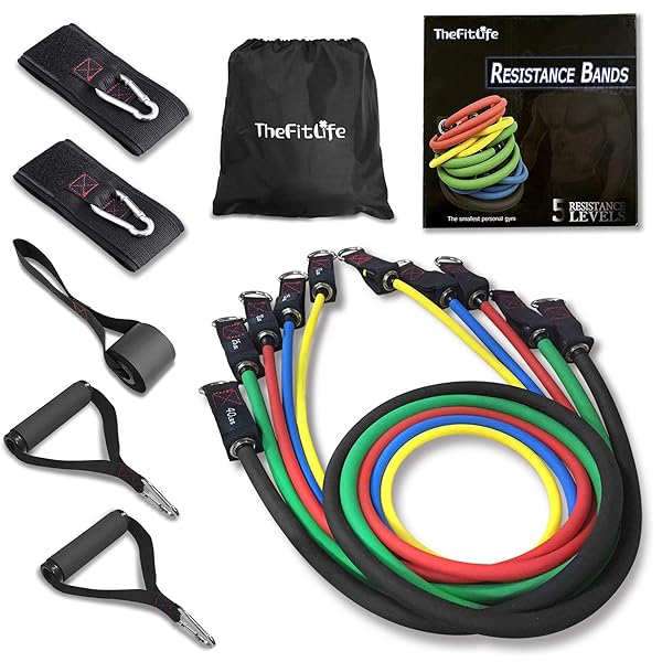 TheFitLife トレーニングチューブ チューブ トレーニング 筋トレチューブ (中黄/天色/紅色/中緑/墨色)