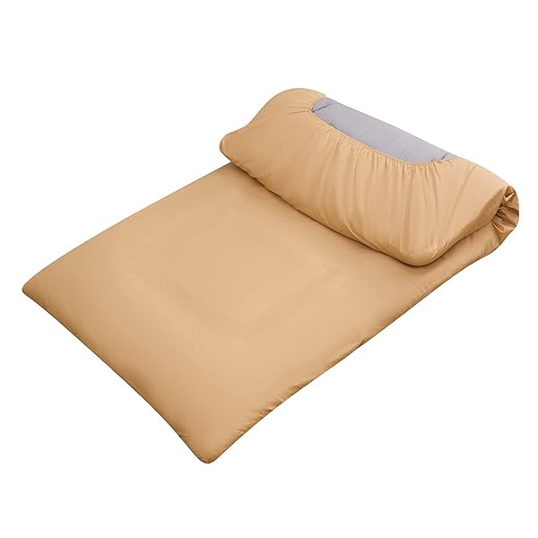 敷布団カバー シングル 綿100 キャメル ワンタッチシーツ 無地 敷きシーツ 防ダニ 通気吸湿 フィットシ..