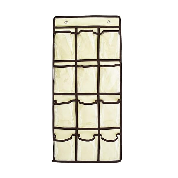 SURCHAR ウォール ポケット カレンダーポケット クリア 壁掛け 収納 ポケット 透明ポケットカレンダー 吊り下げ ポケット クローゼット 小物 収納 ポケット 収納袋 フック付き 2サイズ 12/36 ポケット (ブラウン,12格)の商品画像