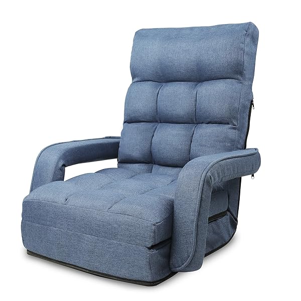 楽天ピオマーケットWLIVE 座椅子 肘掛け ひじ掛け付き ハイバック 肘置き 42段階リクライニング ふあふあ 肘掛け連動 フロアチェア 静電気防止 幅47cm ブルー