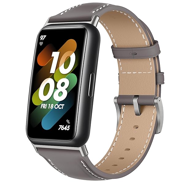 [LanQii] レザーバンド For HUAWEI Band 7 対応 バンド PUレザー素材 ベルト ソフト 柔軟性 ビジネス風 交換ベルト レディース&メンズ 革製ストラップ (グレー)