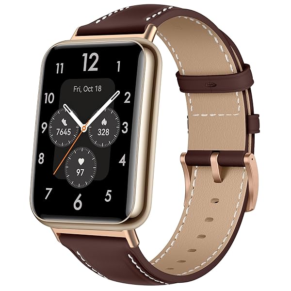 [LanQii] レザーバンド For HuaWei Watch Fit 2 対応 バンド PUレザー素材 ベルト ソフト 柔軟性 ビジネス風 交換ベルト レディース&メンズ 革製ストラップ (レッドブラウン)