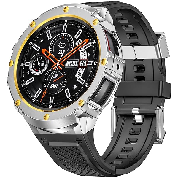 MioHHR ステンレススチールケースカバー付きシリコンストラップ互換性 Samsung Galaxy Watch 5 Pro 45mm バンド保護ケース男性用（銀と金）