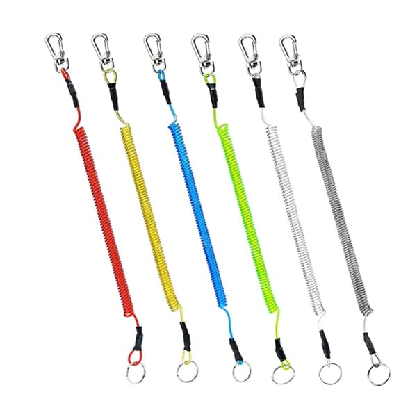 YFFSFDC スパイラルコード 尻手ロープ 落下・紛失防止カールコード 釣り用道具 ロープワイヤー 伸縮コード 最大伸び1.5m 釣り アウトドア 山登り キャンプ 6本セット