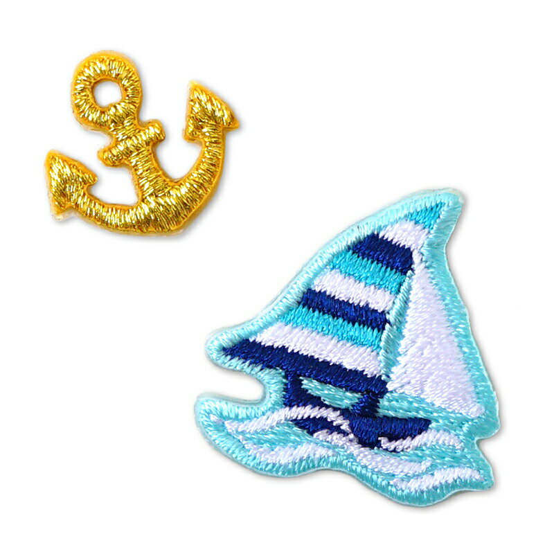 マリンテイストワッペン【イカリ・ヨット】シール・アイロン接着両用タイプ