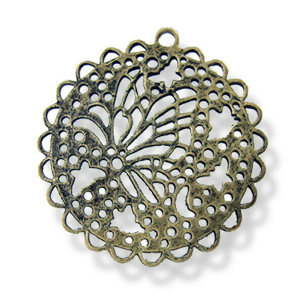 【モチーフ＆チャーム】　透かしチャーム　丸カン付き・アンティークブロンズデコ　ハンドメイド材料　..