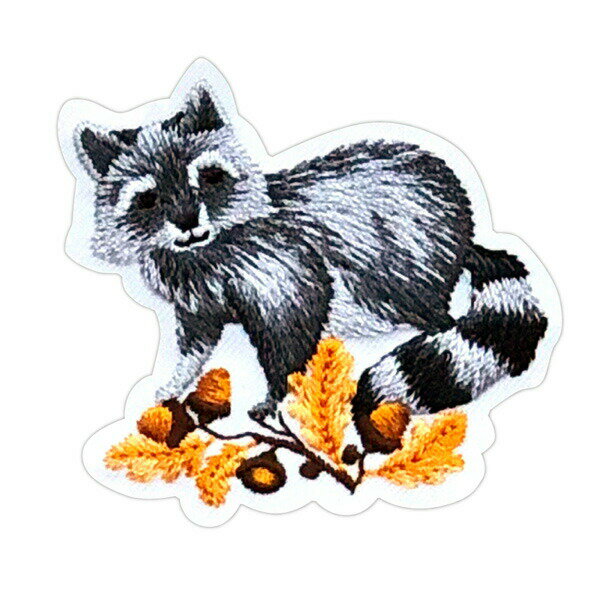 【動物刺しゅうワッペン】アライグマ　ワッペンアイロン接着タイプ