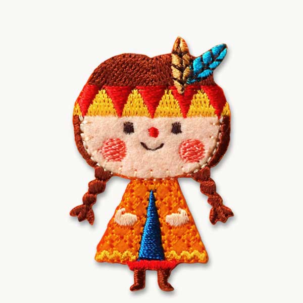 BABY-DOLLインディアンの女の子　オレンジイロン接着ワッペン大人かわいいロマンティックなアップリケ