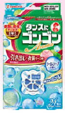 【KINCHO】ダニよけ効果をプラス♪ゴンゴンアロマ1年防虫引き出し・衣装ケース用ライムソープの香り 24個入り