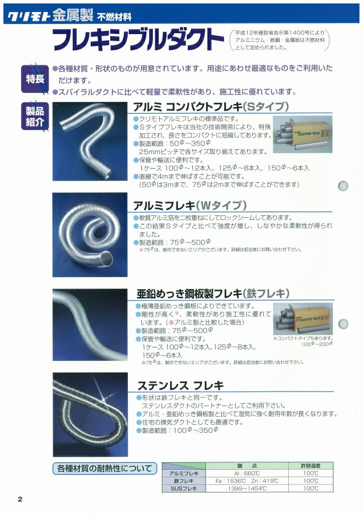 【大型荷物】【 アルミフレキ コンパクト Sタイプ φ200　長さ1m 】 圧縮 価格 50 100 150 アルミフレキシブルダクト アルミフレキシブルホース アルミフレキホース 耐熱温度 規格 接続 クリモト 栗本鐵工所 栗本商事 空調 設備 自動車 試験 実験 スポット