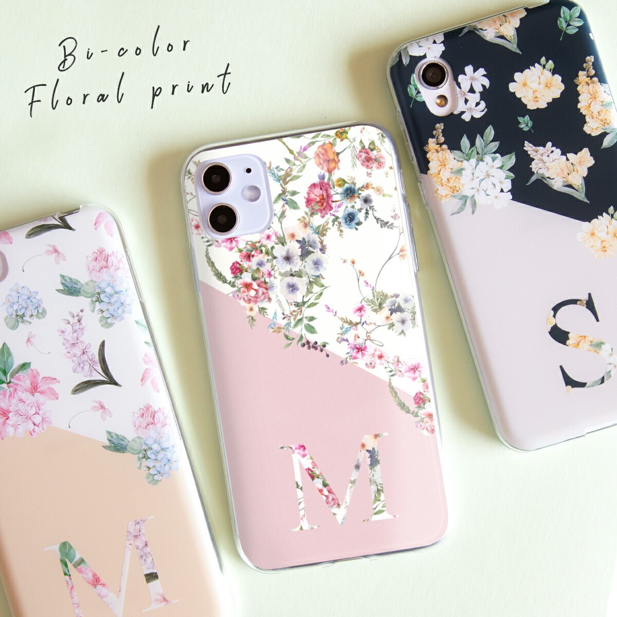 スマホケース 韓国 casepholic iPhone iPhone11 iPhone11Pro iPhone11ProMax iPhoneX Max iPhoneXs iPhoneX iPhone8 iPhone8Plus スマホ ケース カバー 全機種対応 かわいい おしゃれ バイカラー フラワーデザイン 人気 イニシャル アルファベット 名入れ プレゼント