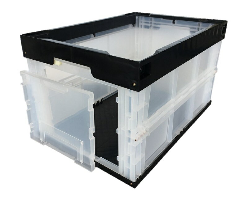 松本産業 折りたたみコンテナ 50L 1面扉付き ブラック ／ クリア ( CW50BLC ) カードホルダー付き 送料無料