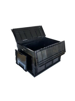 松本産業 折りたたみコンテナ 50L (CWCF50BL) ブラック フタ一体型 1面窓付き カード差し付き 業務用 送料無料