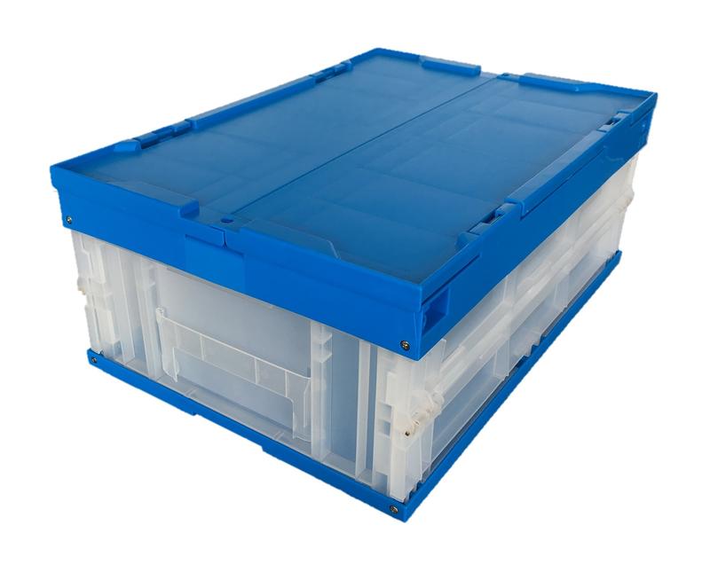 松本産業 折りたたみコンテナ フタ付き 30L ブルー / クリア ( F30BBC ) カードホルダー付き