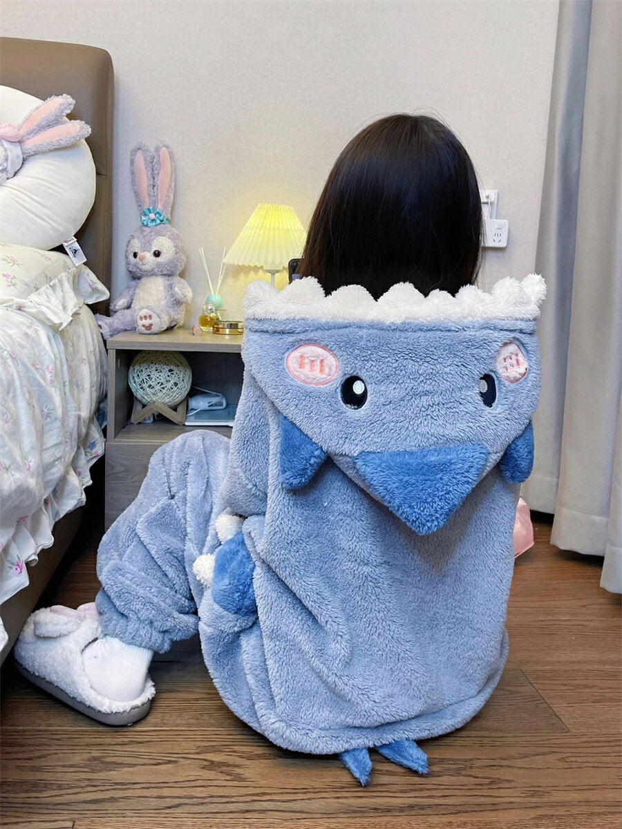 着ぐるみ サメ パジャマ もこもこ ルームウェア レディース 可愛い もこもこ パジャマ 大人用 着る毛布 動物 冬用 秋 オールインワン 寝巻き 部屋着 暖かい 前開き お揃い フード付き 防寒 暖かい クリスマス 修学旅行 イベント pipi1012-10000950 たんぽぽショップ サンプル画像3